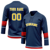 Custom Unisex Navy & Red Pattern Hockey Jersey