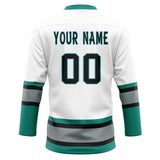 Custom Unisex White & Teal Pattern Hockey Jersey