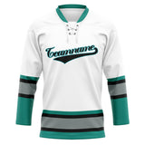 Custom Unisex White & Teal Pattern Hockey Jersey