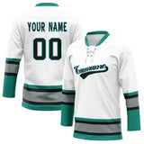 Custom Unisex White & Teal Pattern Hockey Jersey