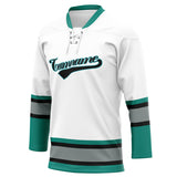 Custom Unisex White & Teal Pattern Hockey Jersey