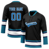 Custom Unisex Black & Teal Pattern Hockey Jersey