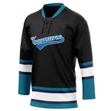 Custom Unisex Black & Teal Pattern Hockey Jersey