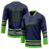 Custom Unisex Navy & Neon-Green Pattern Hockey Jersey