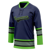 Custom Unisex Navy & Neon-Green Pattern Hockey Jersey