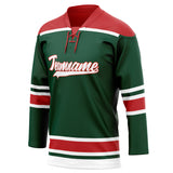 Custom Unisex Kelly Green & Red Pattern Hockey Jersey