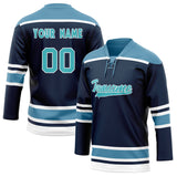 Custom Unisex Navy & Light Blue Pattern Hockey Jersey