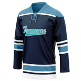 Custom Unisex Navy & Light Blue Pattern Hockey Jersey