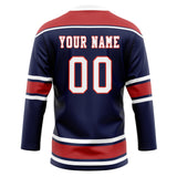 Custom Unisex Navy & Red Pattern Hockey Jersey