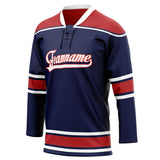 Custom Unisex Navy & Red Pattern Hockey Jersey