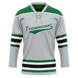 Custom Unisex Gray & Kelly Green Pattern Hockey Jersey