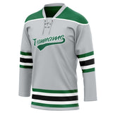 Custom Unisex Gray & Kelly Green Pattern Hockey Jersey