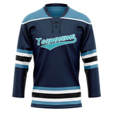 Custom Unisex Navy & Light Blue Pattern Hockey Jersey