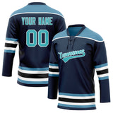 Custom Unisex Navy & Light Blue Pattern Hockey Jersey