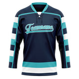 Custom Unisex Navy & Teal Pattern Hockey Jersey