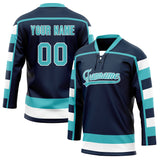 Custom Unisex Navy & Teal Pattern Hockey Jersey