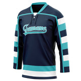 Custom Unisex Navy & Teal Pattern Hockey Jersey