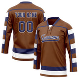 Custom Unisex Brown & Navy Pattern Hockey Jersey