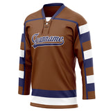 Custom Unisex Brown & Navy Pattern Hockey Jersey