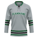 Custom Unisex Gray & Green Pattern Hockey Jersey