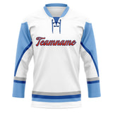 Custom Unisex White & Light Blue Pattern Hockey Jersey