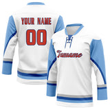 Custom Unisex White & Light Blue Pattern Hockey Jersey