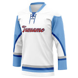 Custom Unisex White & Light Blue Pattern Hockey Jersey