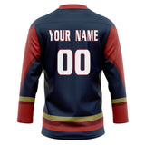 Custom Unisex Navy & Crimson Pattern Hockey Jersey