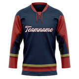 Custom Unisex Navy & Crimson Pattern Hockey Jersey