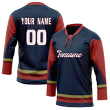 Custom Unisex Navy & Crimson Pattern Hockey Jersey