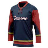 Custom Unisex Navy & Crimson Pattern Hockey Jersey