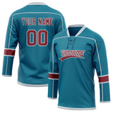 Custom Unisex Teal & Crimson Pattern Hockey Jersey