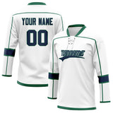 Custom Unisex White & Kelly Green Pattern Hockey Jersey