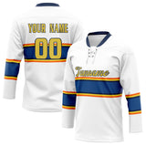 Custom Unisex White & Navy Pattern Hockey Jersey