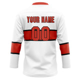 Custom Unisex White & Red Pattern Hockey Jersey