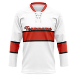 Custom Unisex White & Red Pattern Hockey Jersey