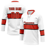 Custom Unisex White & Red Pattern Hockey Jersey