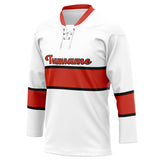 Custom Unisex White & Red Pattern Hockey Jersey