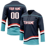 Custom Unisex Navy & Light Blue Pattern Hockey Jersey