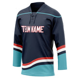 Custom Unisex Navy & Light Blue Pattern Hockey Jersey