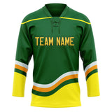 Custom Unisex Kelly Green & Yellow Pattern Hockey Jersey