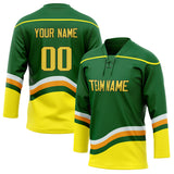 Custom Unisex Kelly Green & Yellow Pattern Hockey Jersey