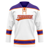 Custom Unisex White & Purple Pattern Hockey Jersey