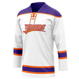 Custom Unisex White & Purple Pattern Hockey Jersey