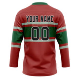 Custom Unisex Crimson & Green Pattern Hockey Jersey