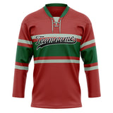 Custom Unisex Crimson & Green Pattern Hockey Jersey