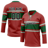 Custom Unisex Crimson & Green Pattern Hockey Jersey