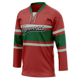 Custom Unisex Crimson & Green Pattern Hockey Jersey