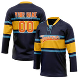 Custom Unisex Navy & Gold Pattern Hockey Jersey