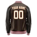 Custom Brown Gray Solid Color Varsity Letterman Jacket JA02240617XF068
